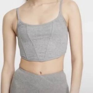Colsie Ribbed Corset Tank Crop Top Gray Loungewear Lounge Rib Casual Womens M
